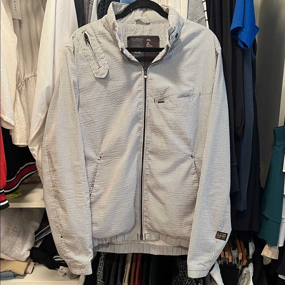 G-Star Men's Striped Windbreaker - Black and White